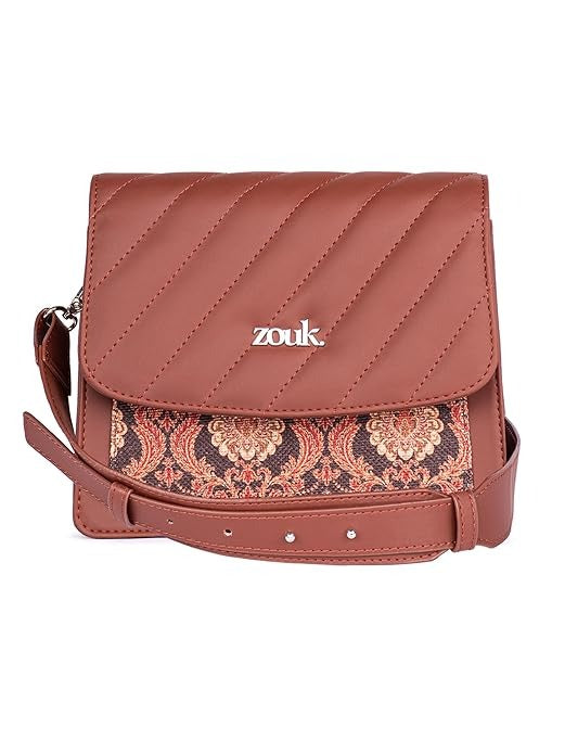 Zouk Vegan Leather & Jute Flap Closure Beyond Basic Sling Bag For Women's Girls