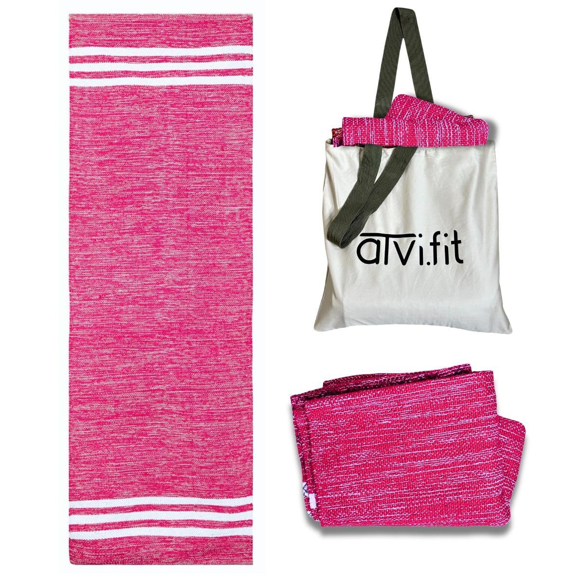 Atvi Fit Pure Cotton Anti Skid  Machine Wash Yoga Mat 73inches x 24inches 5mm thickness
