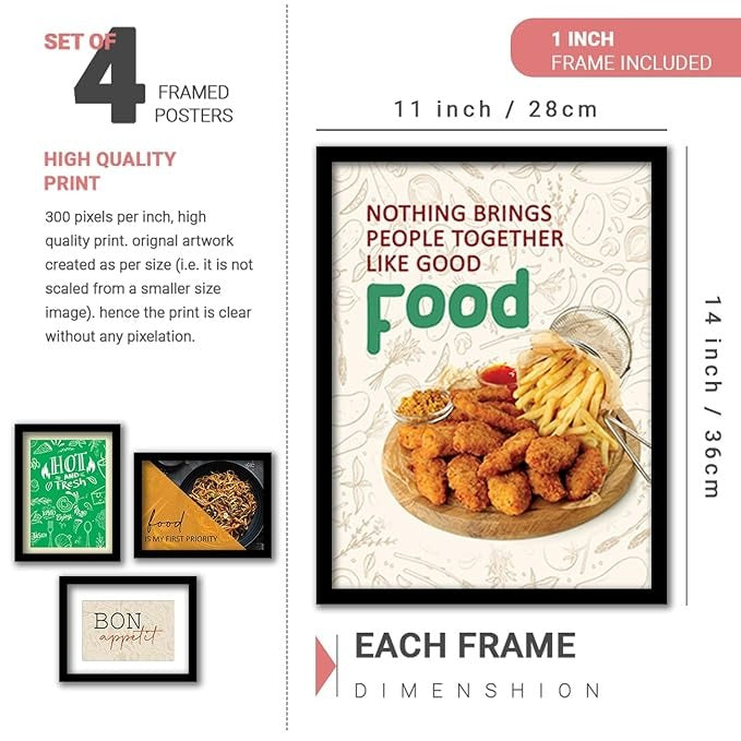 Kotart Wood Bon Apetite Restaurant Quotes Wall Posters With Frame Set Of 8