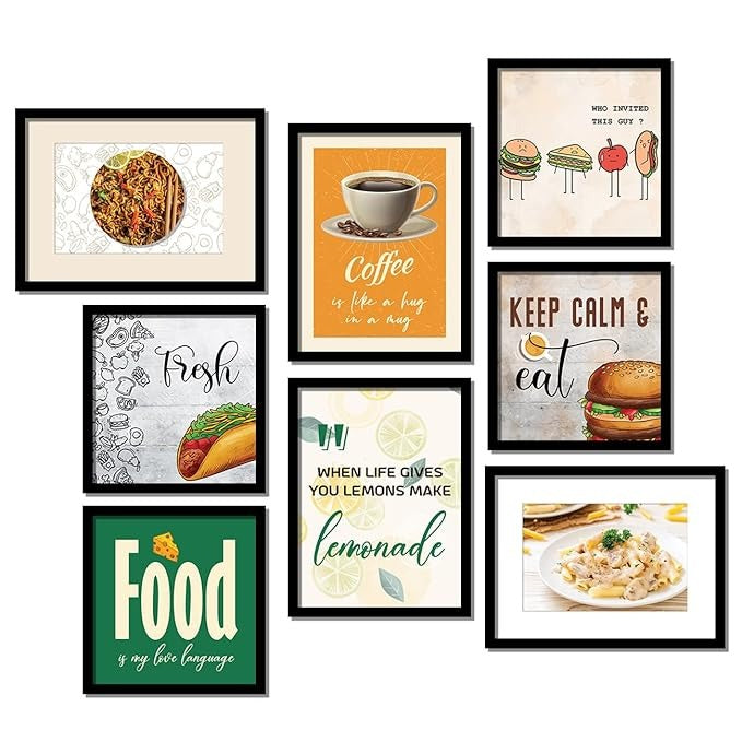 Kotart Wood Coffee is Like a Hug Cooking Quotes Wall Posters With Frame Set Of 8
