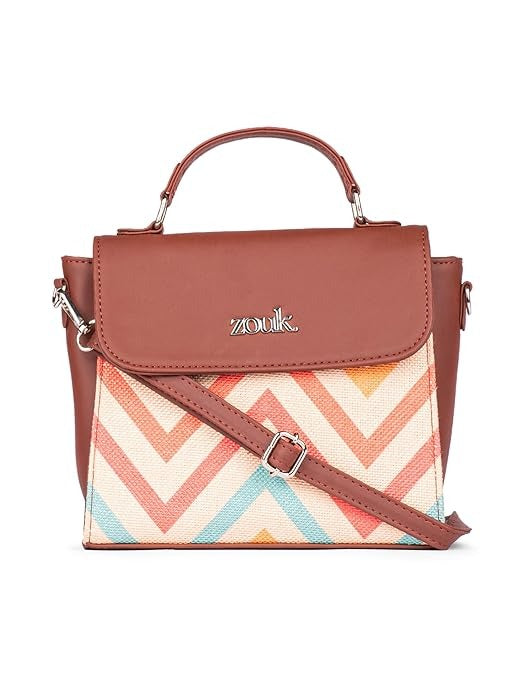 Zouk Statement Jute Sling Bag With Handle For Women's Girls Ladies