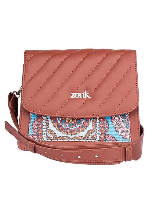 Zouk Vegan Leather & Jute Flap Closure Beyond Basic Sling Bag For Women's Girls