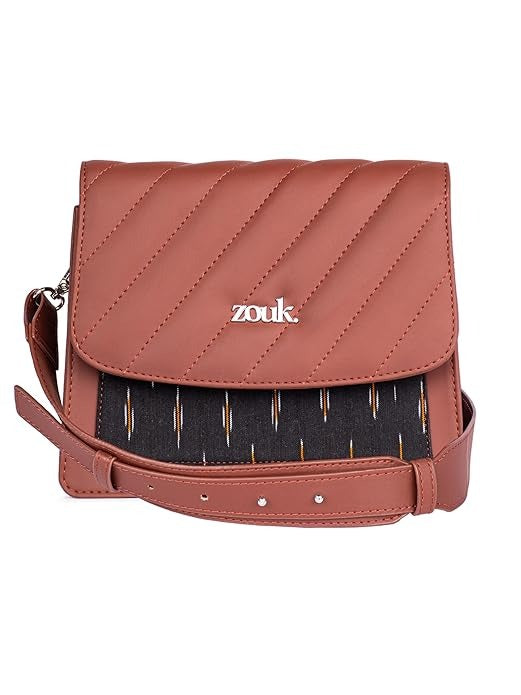 Zouk Vegan Leather & Jute Flap Closure Beyond Basic Sling Bag For Women's Girls