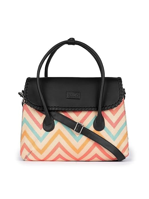 Zouk Printed Jute Handcrafted Vegan Leather & Jute Multicolor Women's Satchel Bag