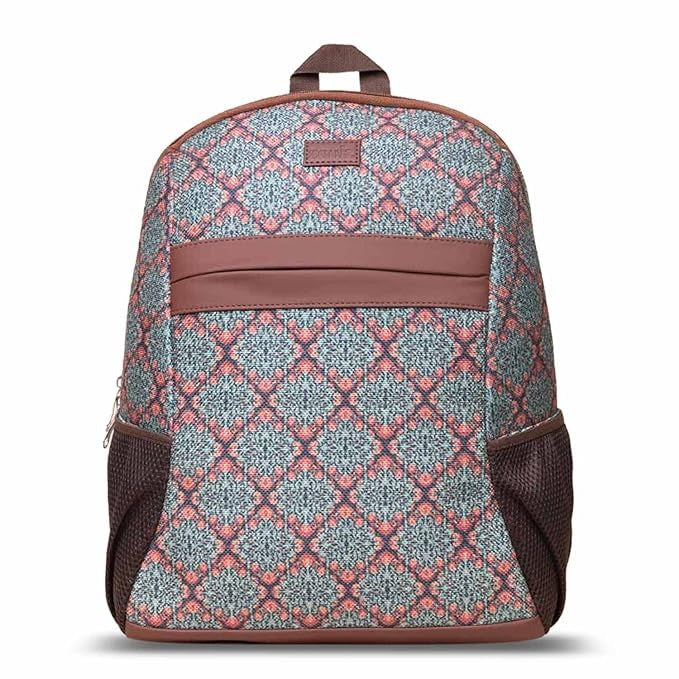 Zouk Printed Women's Jute Handcrafted Vegan Leather Multicolor Classic Backpack