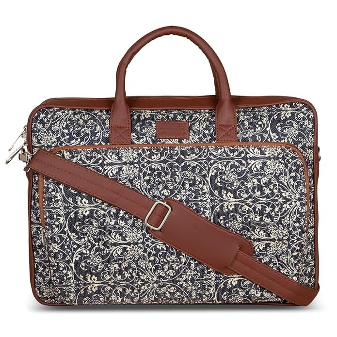 Zouk Laptop Bag for Women Ideal Jute & Vegan Leather Office Bags for Ladies