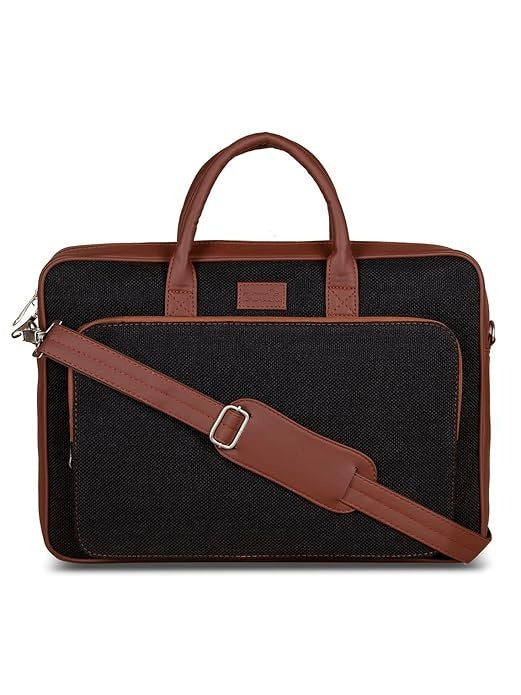 Zouk Laptop Bag for Women Ideal Jute & Vegan Leather Office Bags for Ladies