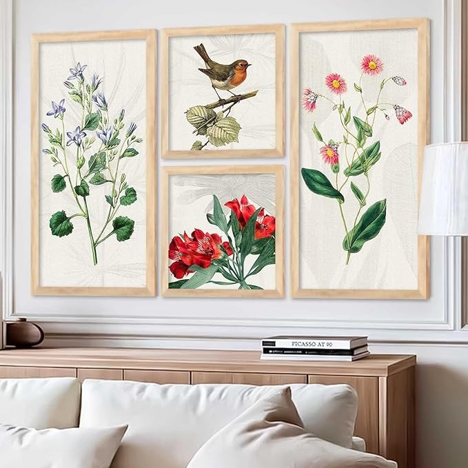 Kotart Decorative Modern Big Size Wall Art Print With Frame Floral Paintings Digital Reprint Engineered Wood Set of 4 Art6