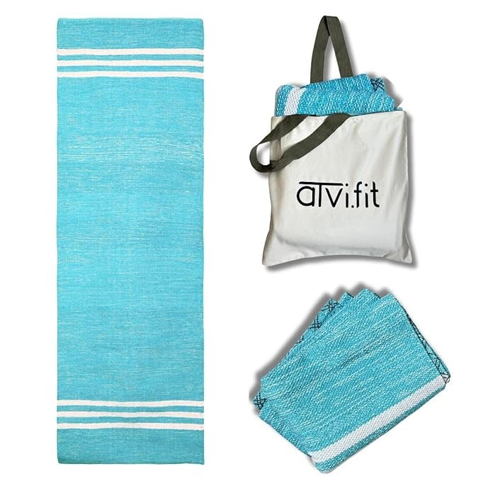 Atvi Fit Pure Cotton Anti Skid  Machine Wash Yoga Mat 73inches x 24inches 5mm thickness