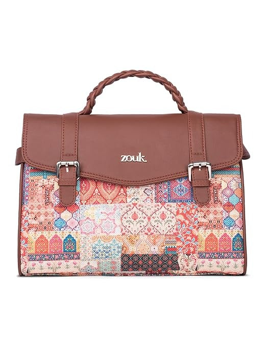 Zouk Women's Konkona Heritage Satchel Bag Jute & Leather