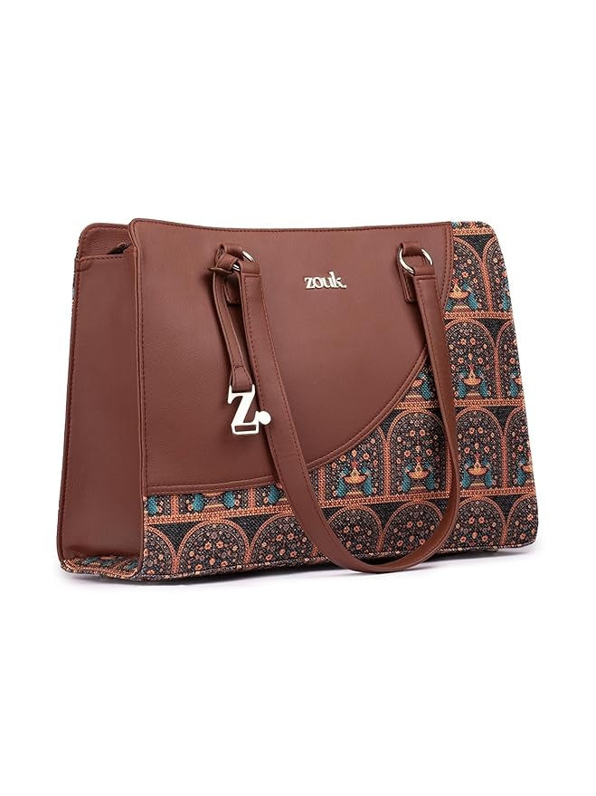Zouk Women's Office Essential Bag Jute & Vegan Leather Handcrafted