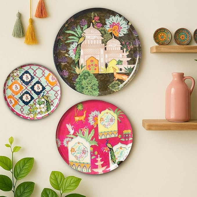 Ritualistic Ajmer Floor Wall Sculpture for Home Decoration Wall Painting for Living Room Metal Wall Décor Set of 3 Plates