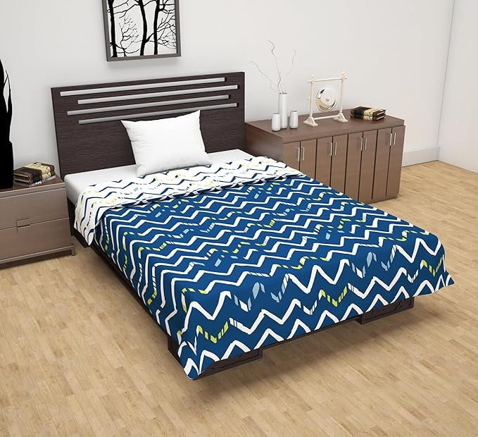 Divine Casa 120 GSM Microfiber Reversible Dohar Blanket Soft Printed All-Season AC Blanket Colour Blue & White
