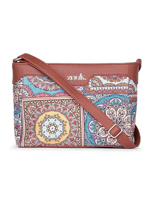 Zouk Harmony Sling Bag Crossbody Bags for Women Vegan Leather & Jute