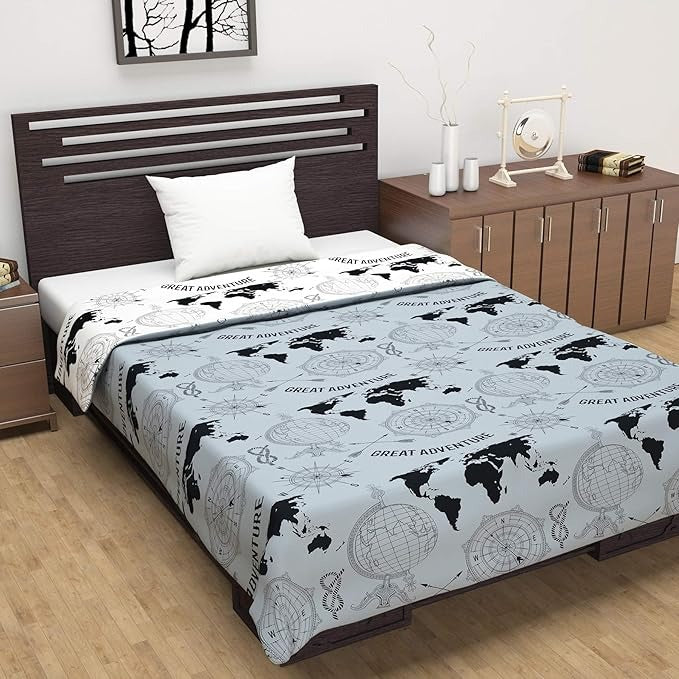 Divine Casa 120 GSM Microfiber Single Dohar Soft & Lightweight Throw Blanket Geographic Pattern Colour Stonewash Grey