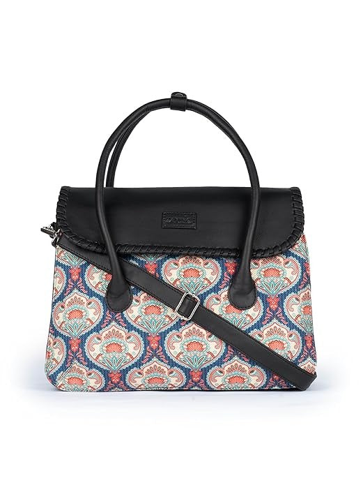Zouk Printed Jute Handcrafted Vegan Leather & Jute Multicolor Women's Satchel Bag