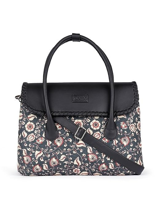 Zouk Printed Jute Handcrafted Vegan Leather & Jute Multicolor Women's Satchel Bag