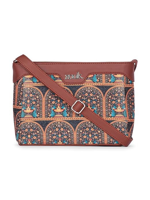 Zouk Harmony Sling Bag Crossbody Bags for Women Vegan Leather & Jute