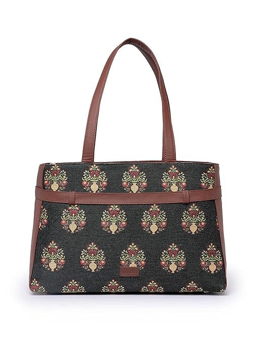 Zouk Women's Jute Handcrafted Vegan Leather Statement Office Shoulder Bag