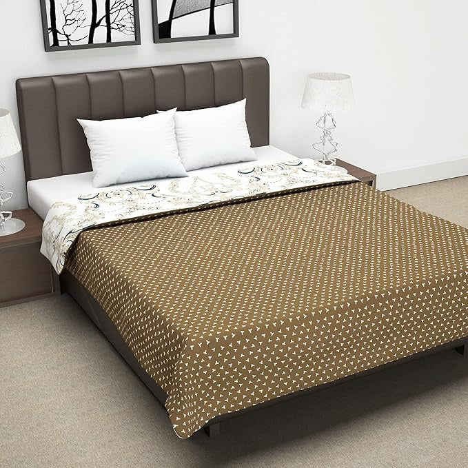 Divine Casa 120 GSM Super Soft Brushed Microfiber Lightweight Jaipuri Print Rajai Double Bed Reversible AC Blankets for Winter TC - 120 Colour Coriander