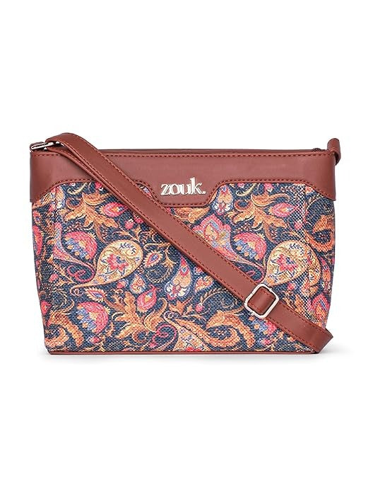 Zouk Harmony Sling Bag Crossbody Bags for Women Vegan Leather & Jute