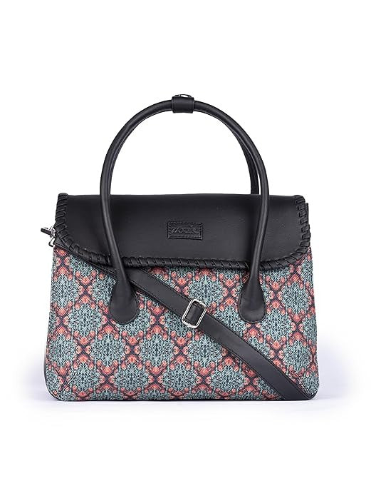 Zouk Printed Jute Handcrafted Vegan Leather & Jute Multicolor Women's Satchel Bag