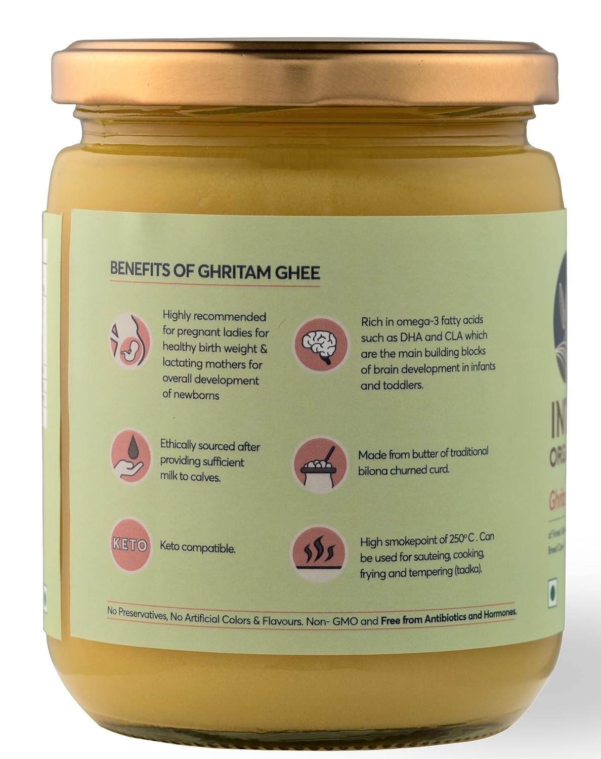 Indic Organics Forest Grazing Rare Malnad Gidda Desi Cow's A2 Ghee - 1 Kg