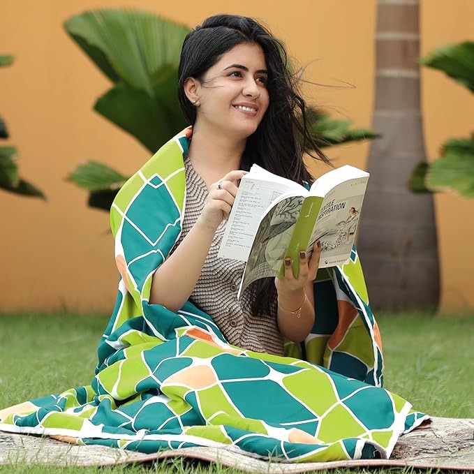 Divine Casa 120 GSM Microfiber Single Dohar Soft & Lightweight Throw Blanket Abstract Pattern Colour Acid Lime