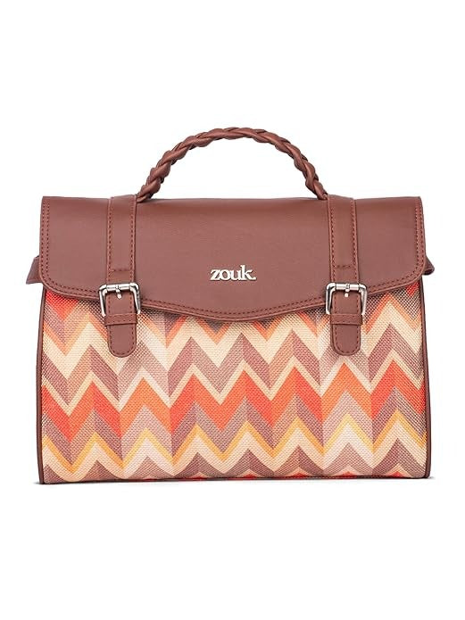 Zouk Women's Konkona Heritage Satchel Bag Jute & Leather