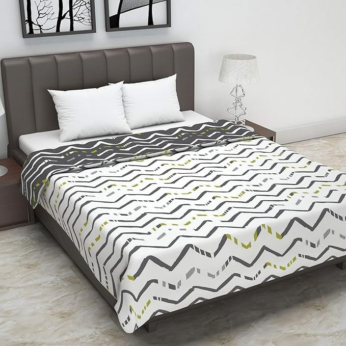 Divine Casa 120 GSM Microfiber Double Dohar Soft & Lightweight Throw Blanket Zig-Zag Pattern Colour Slate December Sky