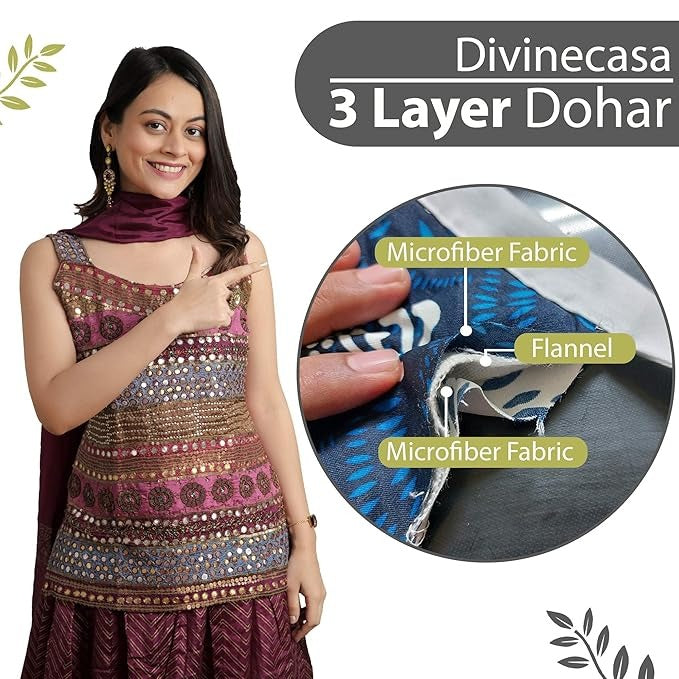 Divine Casa 120 GSM Microfiber Double Dohar Soft & Lightweight Throw Blanket Zig-Zag Pattern Colour Slate December Sky