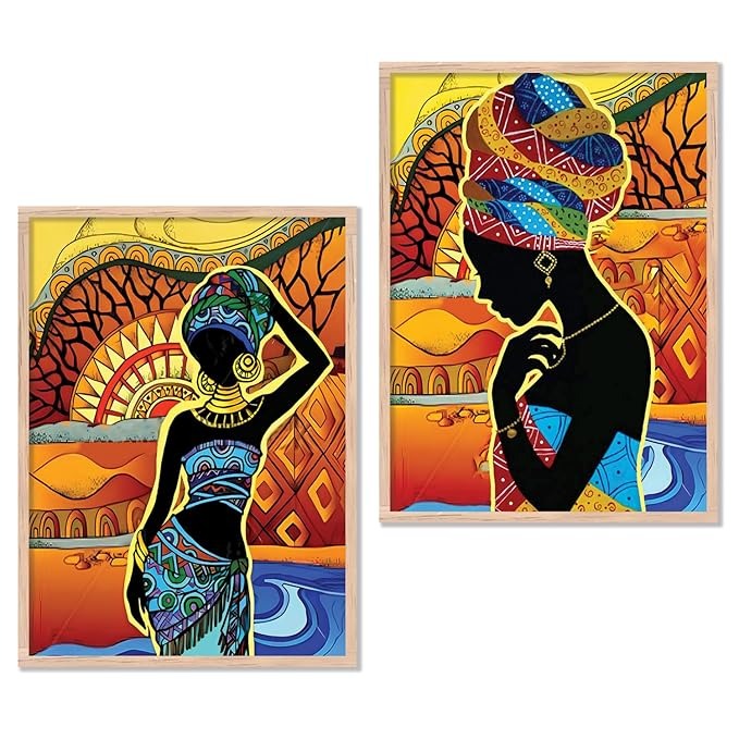 Kotart Premium African Woman Digital Painting with Frame Traditional Painting Pack of 2
