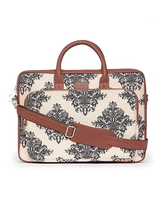 Zouk Laptop Bag for Women Ideal Jute & Vegan Leather Office Bags for Ladies