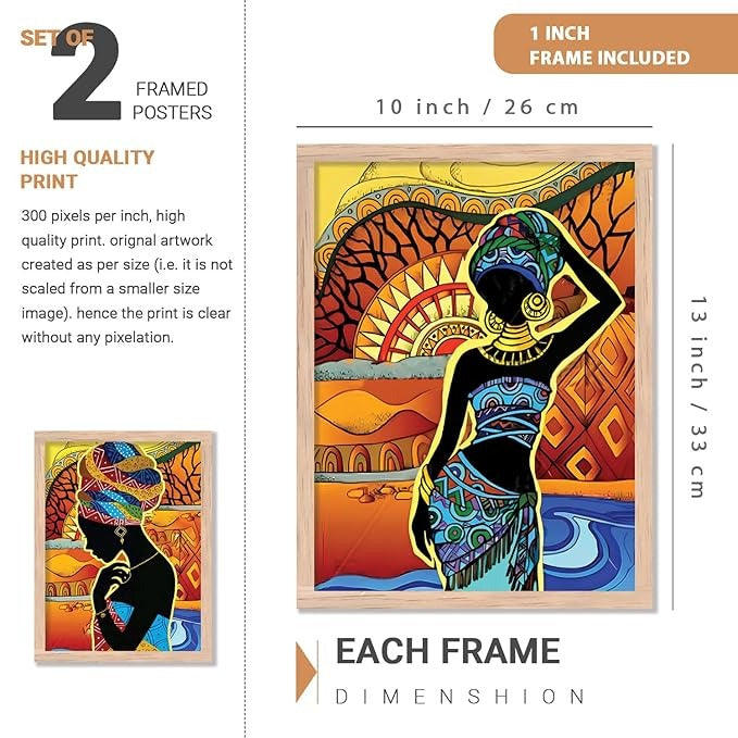 Kotart Premium African Woman Digital Painting with Frame Traditional Painting Pack of 2