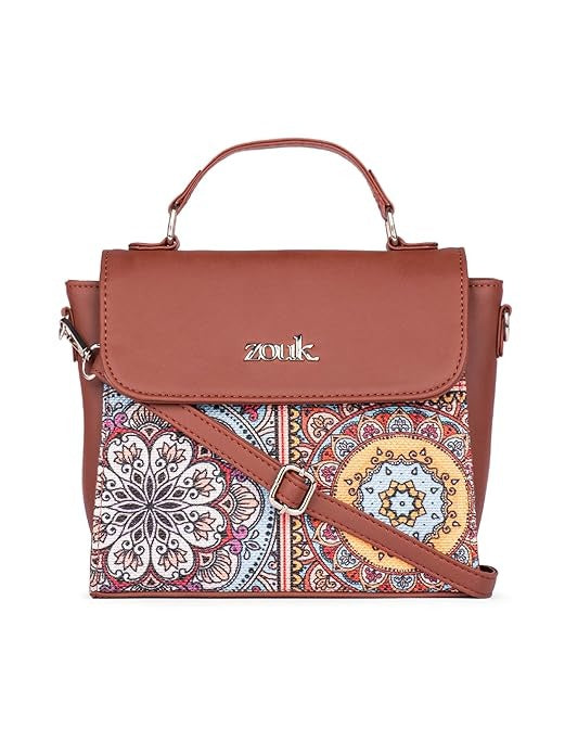 Zouk Statement Jute Sling Bag With Handle For Women's Girls Ladies
