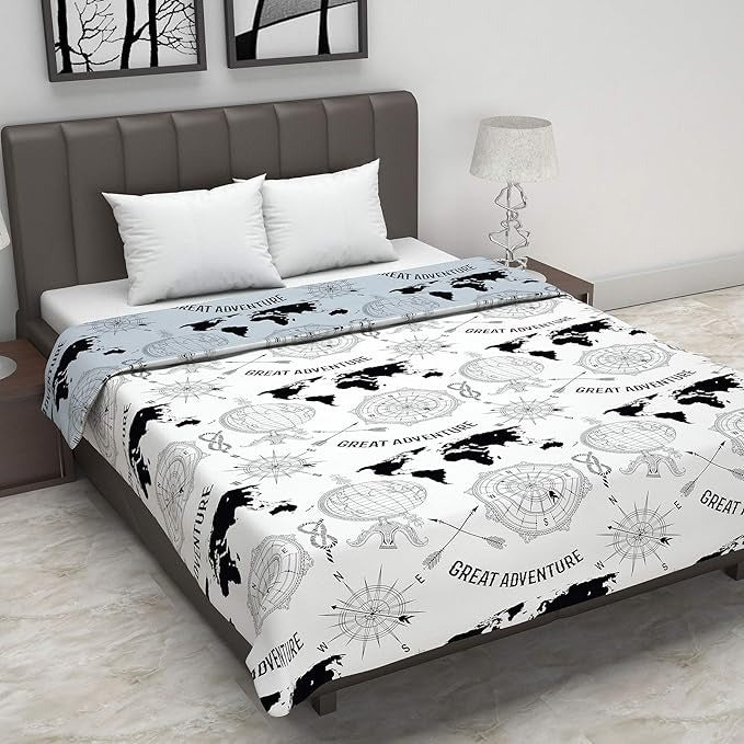 Divine Casa 120 GSM Microfiber Double Dohar Soft & Lightweight Throw Blanket Geographic Pattern Colour Stonewash Grey