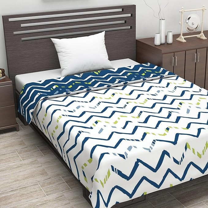 Divine Casa 120 GSM Microfiber Reversible Dohar Blanket Soft Printed All-Season AC Blanket Colour Blue & White