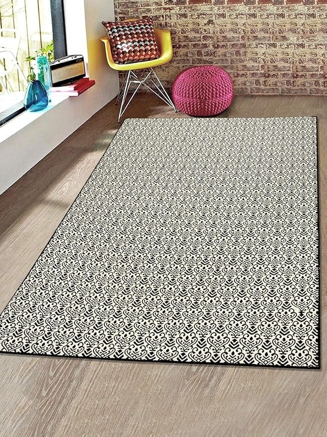 Saral Home Cotton Damask Design Jacquard Yarn Anti-Skid Carpet