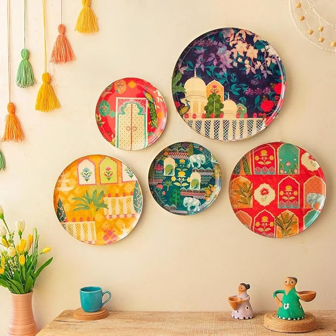 Ritualistic Vintage India Wall Plates for Home Decoration Set of 5