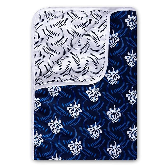 Divine Casa Microfiber 120 GSM Reversible Lightweight Printed Single Bed AC Dohar Blanket TC - 120 Colour Navy Blue and White