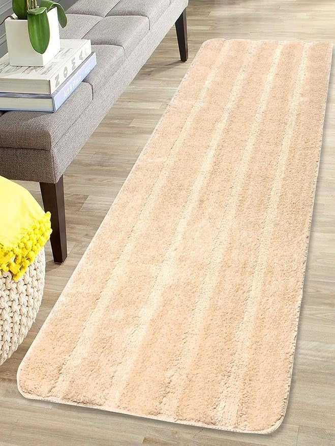 Saral Home Soft Microfiber Anti-slip Rectangular Bathmat Colour Beige (Pack of 2)