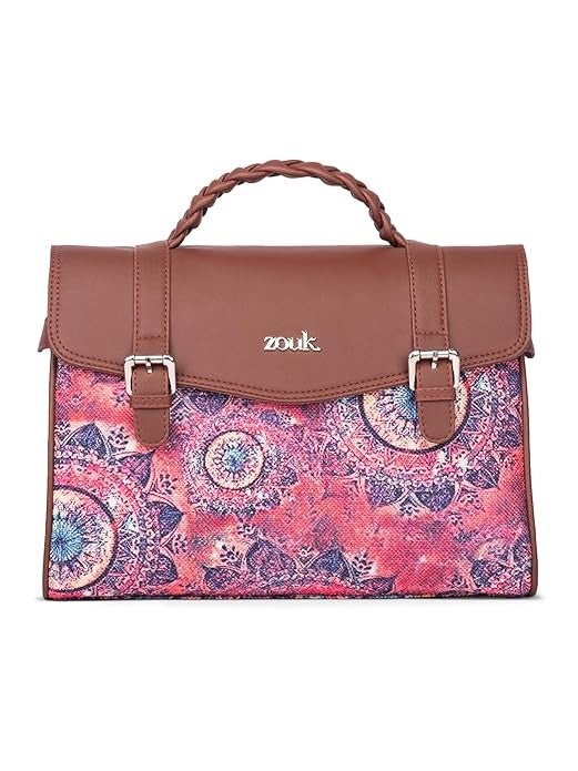 Zouk Women's Konkona Heritage Satchel Bag Jute & Leather