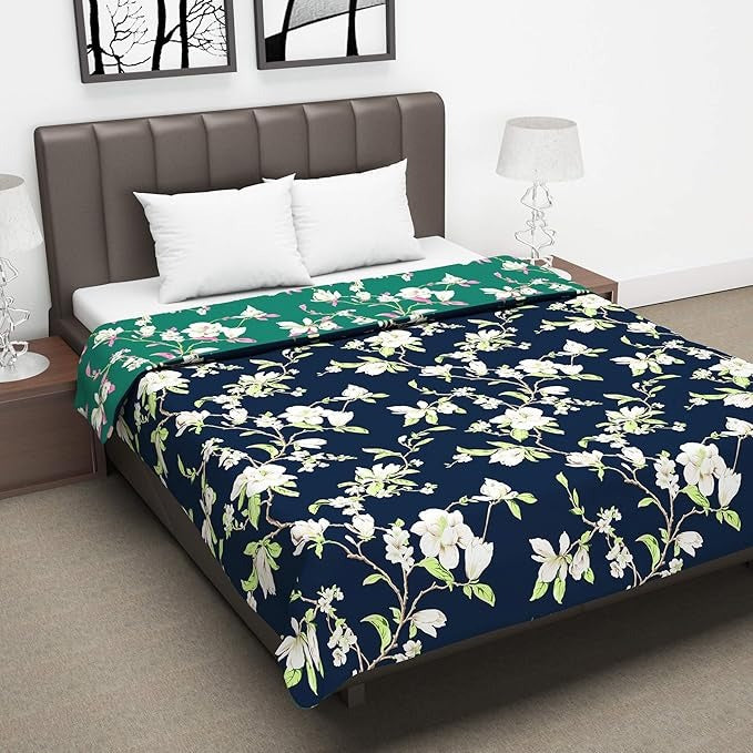 Divine Casa 120 GSM Microfiber Double Dohar Soft & Lightweight Throw Blanket Floral Pattern Colour Bristol Blue