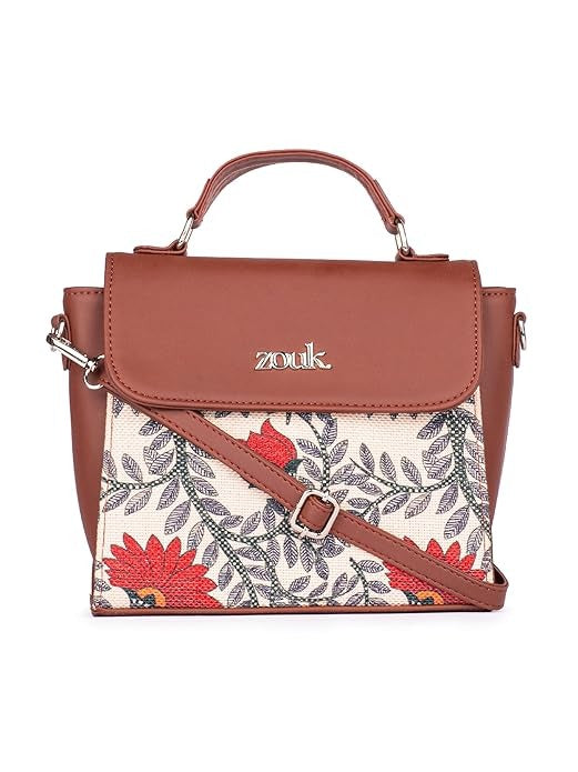 Zouk Statement Jute Sling Bag With Handle For Women's Girls Ladies
