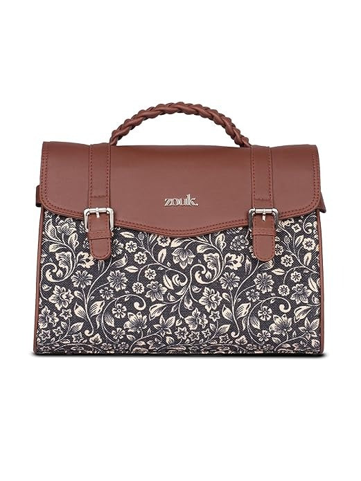 Zouk Women's Konkona Heritage Satchel Bag Jute & Leather