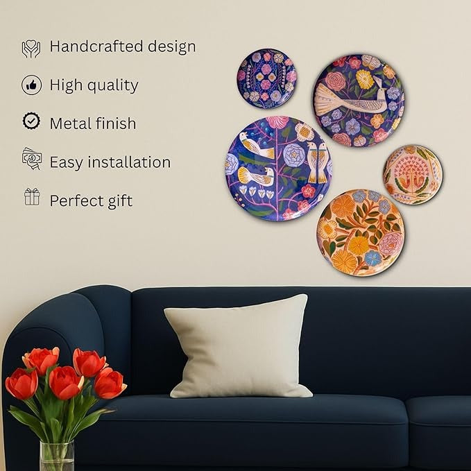 Ritualistic Kashmiri Wall Plates for Home Decoration Wall Showpiece Set of 5 Plates
