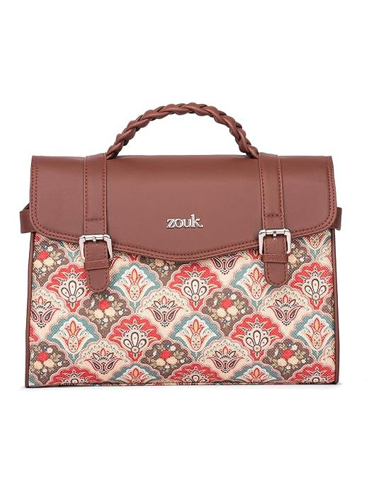 Zouk Women's Konkona Heritage Satchel Bag Jute & Leather
