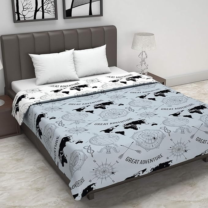 Divine Casa 120 GSM Microfiber Double Dohar Soft & Lightweight Throw Blanket Geographic Pattern Colour Stonewash Grey