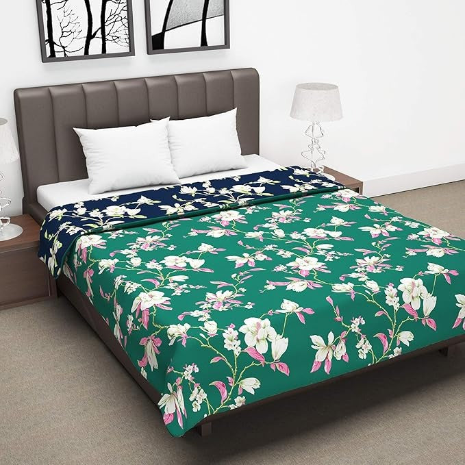 Divine Casa 120 GSM Microfiber Double Dohar Soft & Lightweight Throw Blanket Floral Pattern Colour Bristol Blue