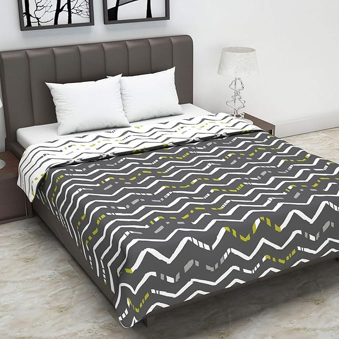 Divine Casa 120 GSM Microfiber Double Dohar Soft & Lightweight Throw Blanket Zig-Zag Pattern Colour Slate December Sky